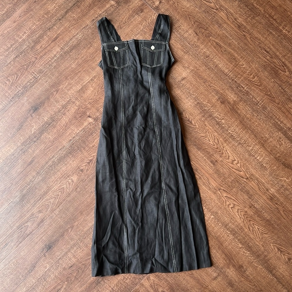 Linen Overall Dress Black Sz M